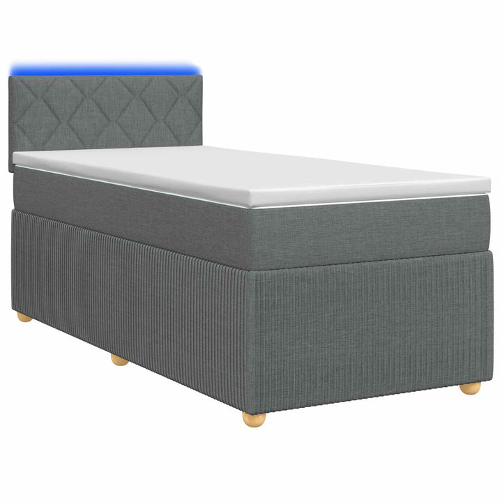 Box Spring Seng med Madras og LED Mørkegrå 90 x 190 cm Stof