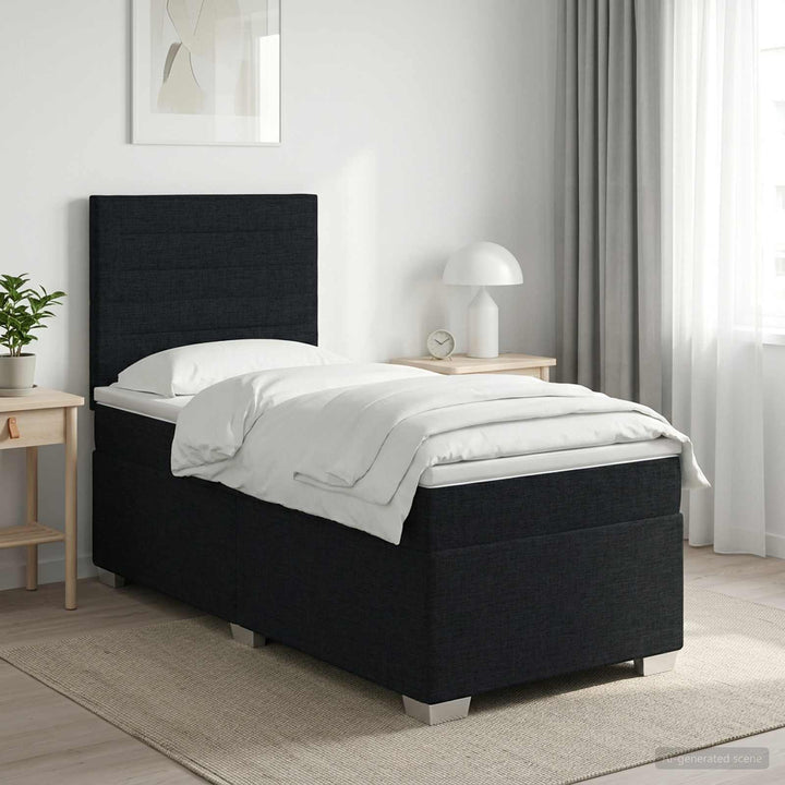Boxmadras med topmadras med hovedgærde Sort 80 x 200 cm Stof