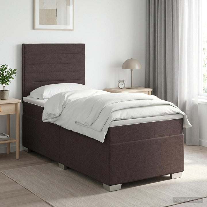 Boxmadras med topmadras Mørk Brun 90 x 200 cm Stof