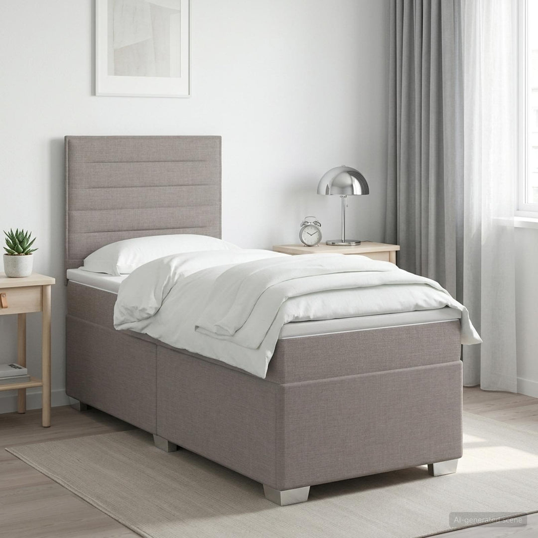 Boxmadras med topmadras med hovedgærde Gråbrun 90 x 190 cm Stof