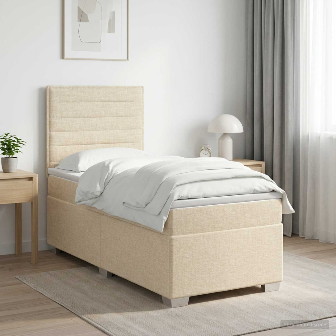 Boxmadras med topmadras Cremefarvet 90 x 200 cm Stof