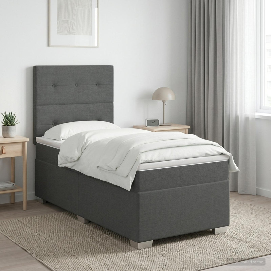 Boxmadras med topmadras Mørkegrå 100 x 200 cm Stof