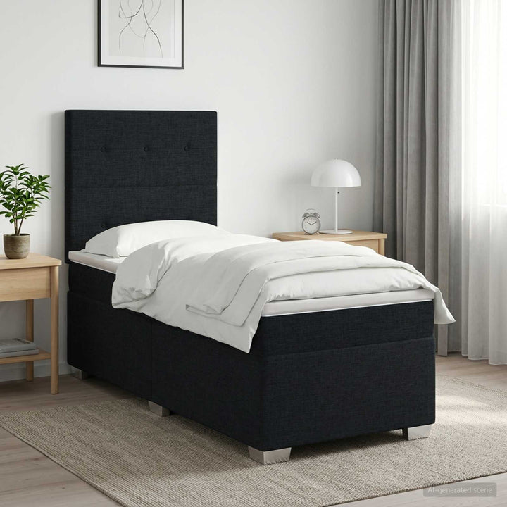Boxmadras med topmadras med hovedgærde Sort 80 x 200 cm Stof