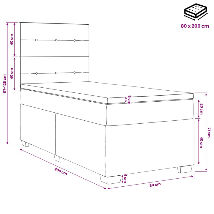 Boxmadras med topmadras med hovedgærde Sort 80 x 200 cm Stof