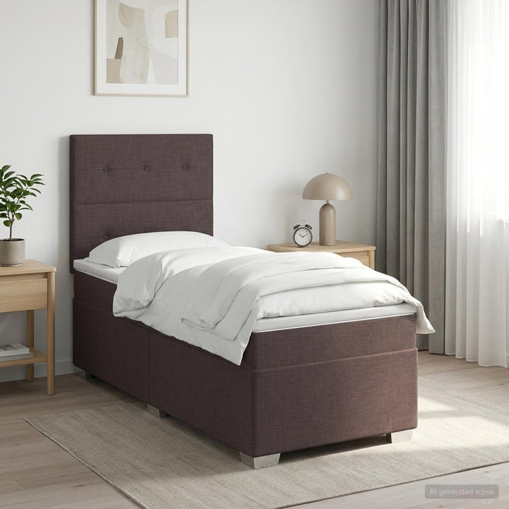 Boxmadras med topmadras Mørk Brun 80 x 200 cm Stof