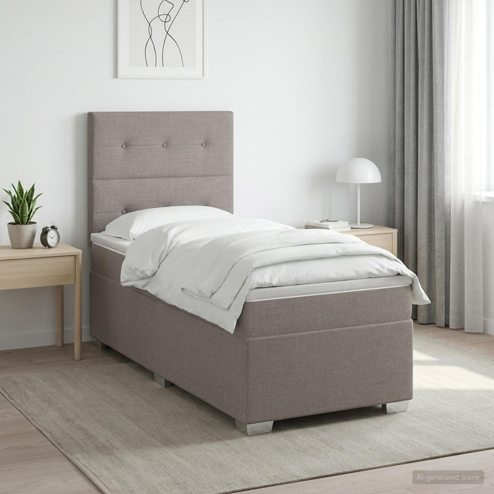 Boxmadras med topmadras med hovedgærde Gråbrun 90 x 190 cm Stof