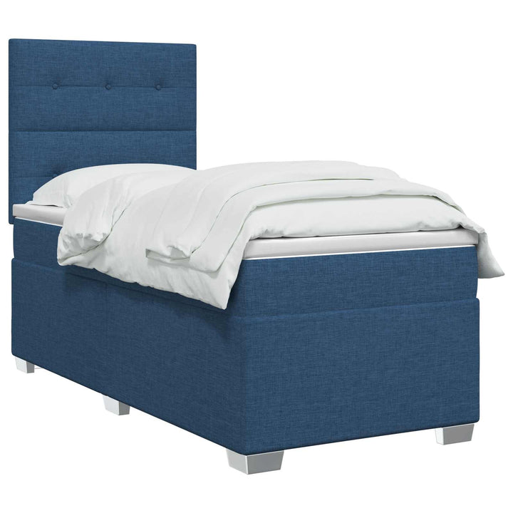 Boxmadras med topmadras med hovedgærde Blå 80 x 200 cm Stof