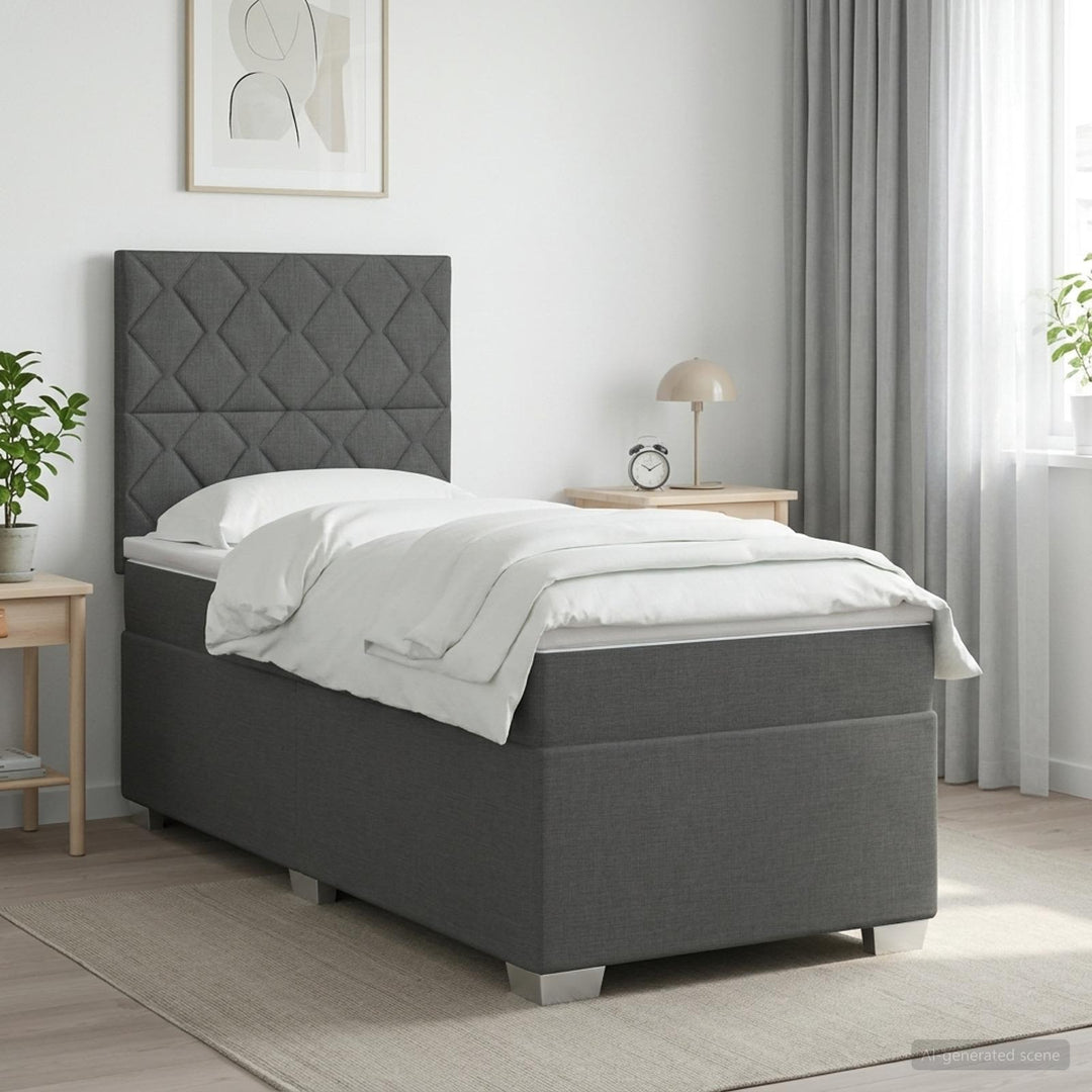 Boxmadras med topmadras Mørkegrå 80 x 200 cm Stof