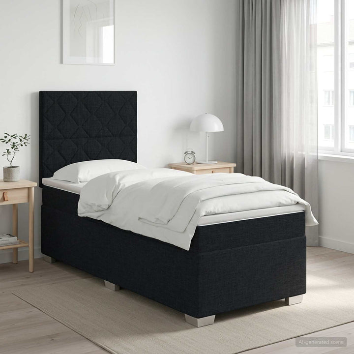 Boxmadras med topmadras med hovedgærde Sort 100 x 200 cm Stof