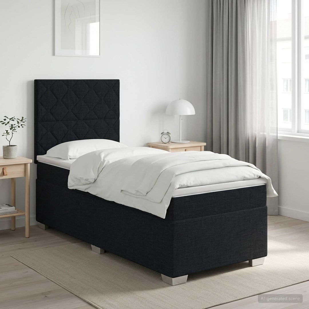 Boxmadras med topmadras med hovedgærde Sort 90 x 190 cm Stof