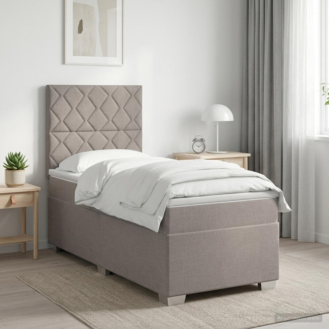 Boxmadras med topmadras med hovedgærde Gråbrun 80 x 200 cm Stof
