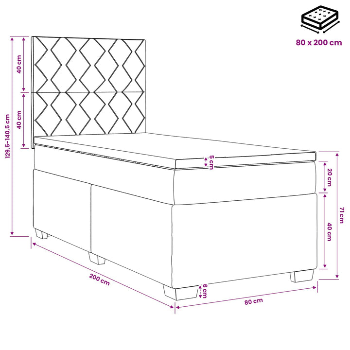Boxmadras med topmadras med hovedgærde Gråbrun 80 x 200 cm Stof