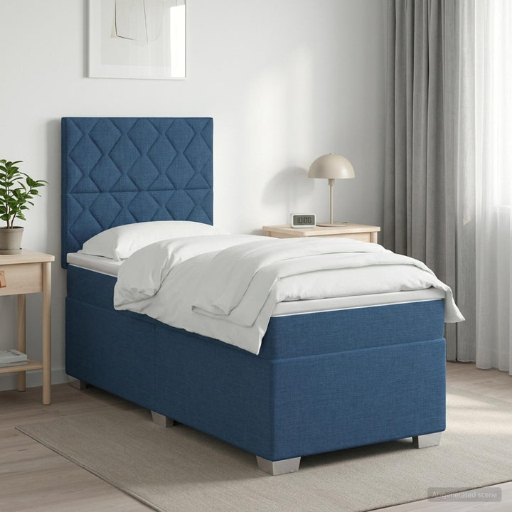 Boxmadras med topmadras med hovedgærde Blå 100 x 200 cm Stof