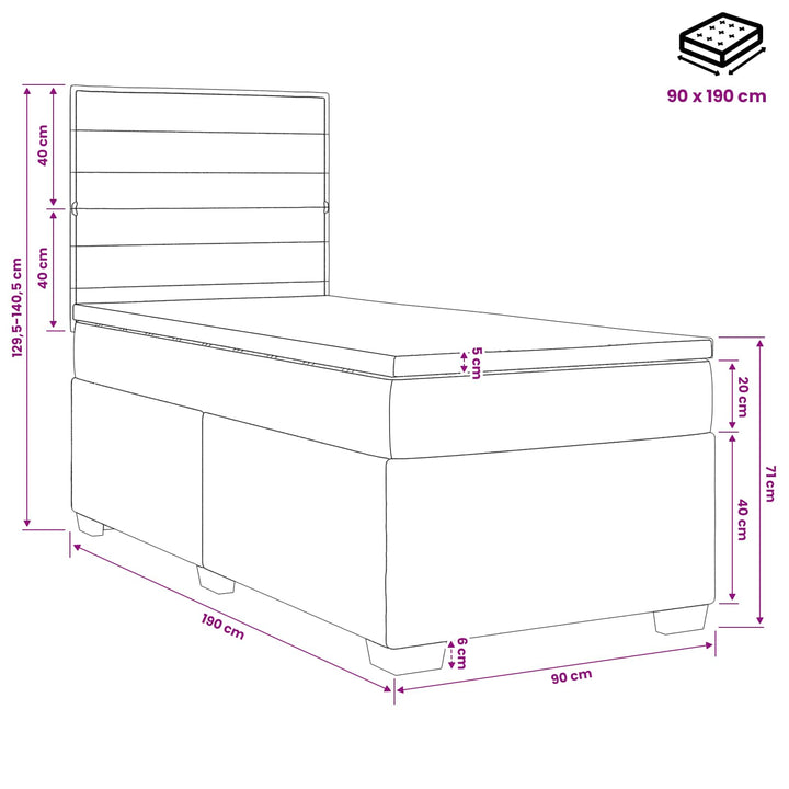 Boxmadras med topmadras Mørk Brun 90 x 190 cm Stof