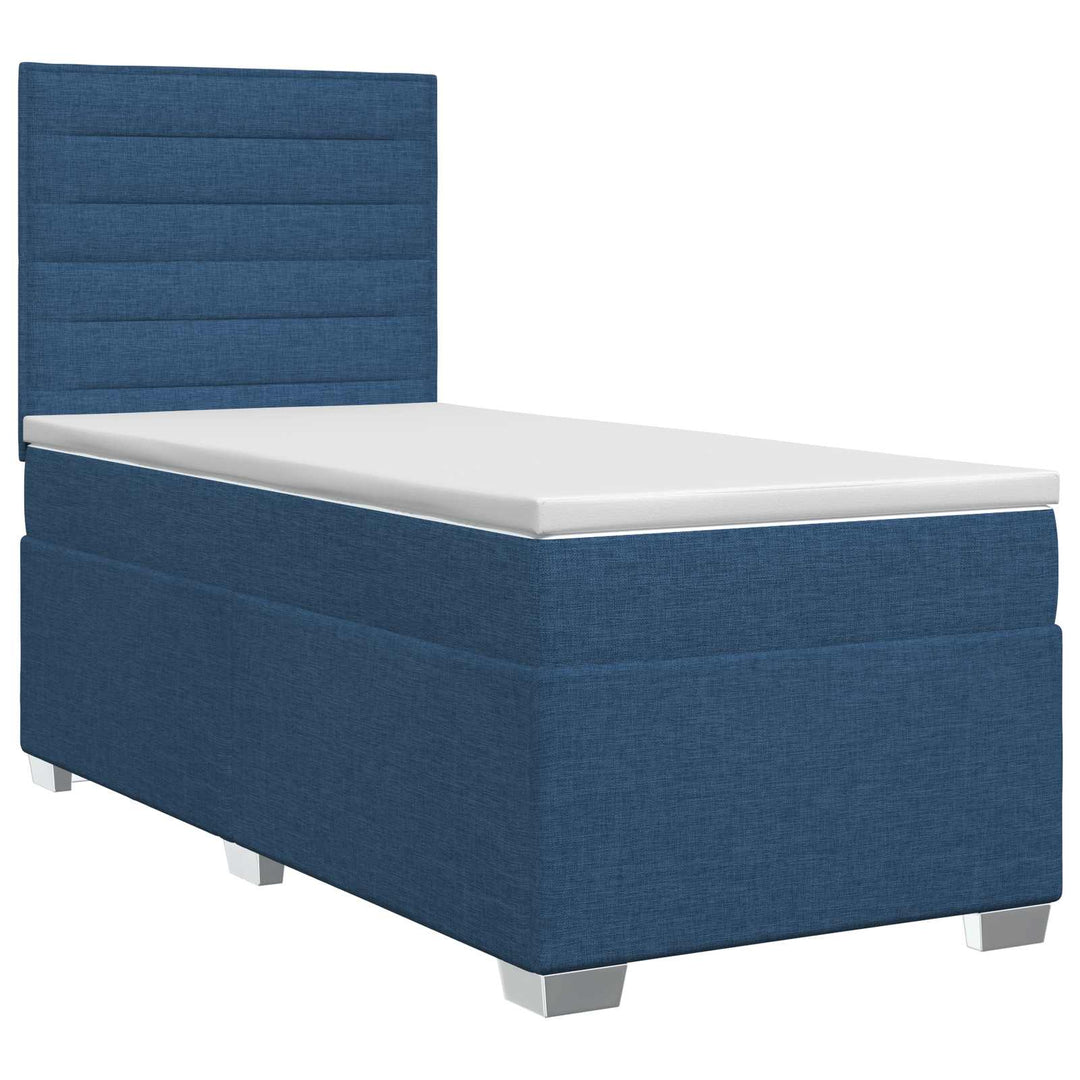 Boxmadras med topmadras med hovedgærde Blå 90 x 190 cm Stof