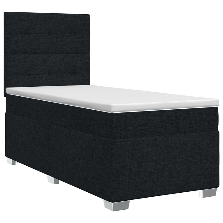 Boxmadras med topmadras med hovedgærde Sort 90 x 190 cm Stof