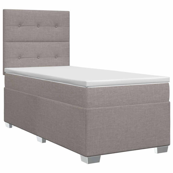 Boxmadras med topmadras med hovedgærde Gråbrun 90 x 200 cm Stof