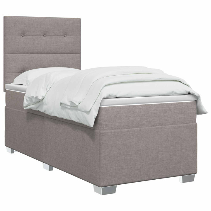 Boxmadras med topmadras med hovedgærde Gråbrun 90 x 200 cm Stof