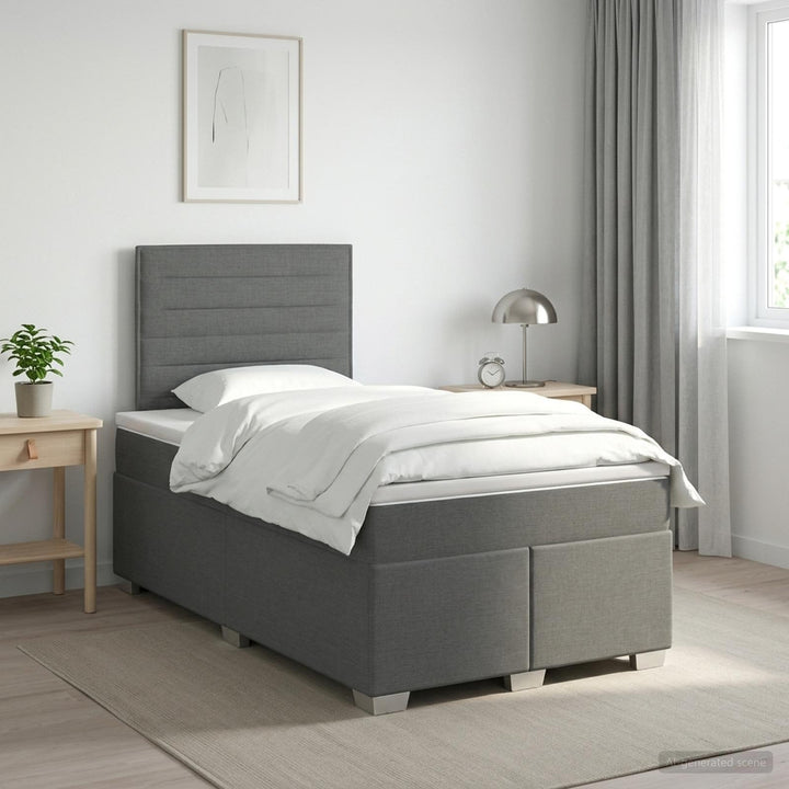 Boxmadras med topmadras Mørkegrå 120 x 190 cm Stof