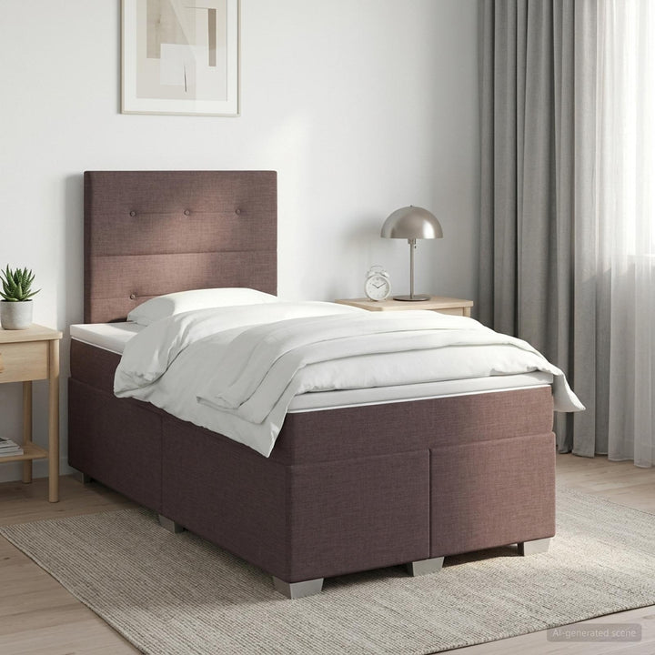 Boxmadras med topmadras Mørk Brun 120 x 190 cm Stof
