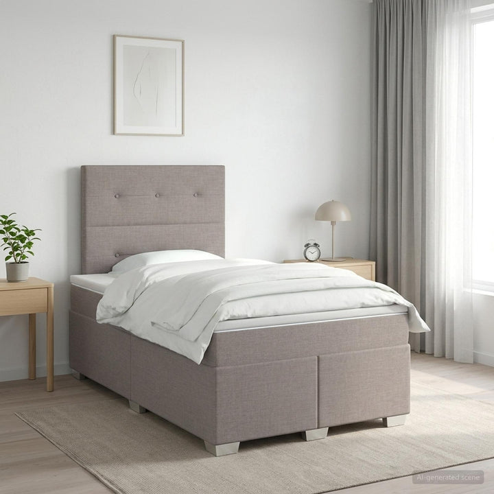 Boxmadras med topmadras Gråbrun 120 x 190 cm Stof