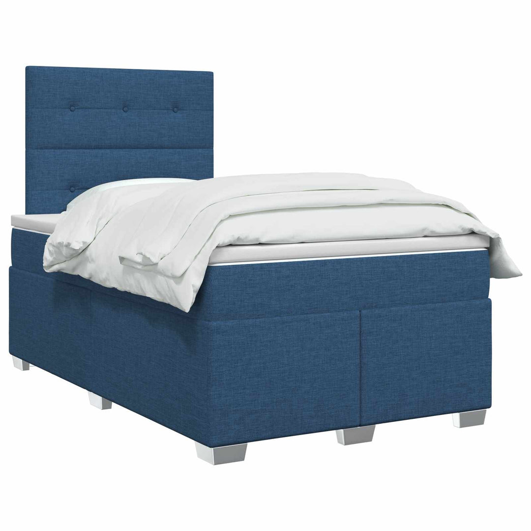 Boxmadras med topmadras med hovedgærde Blå 120 x 190 cm Stof