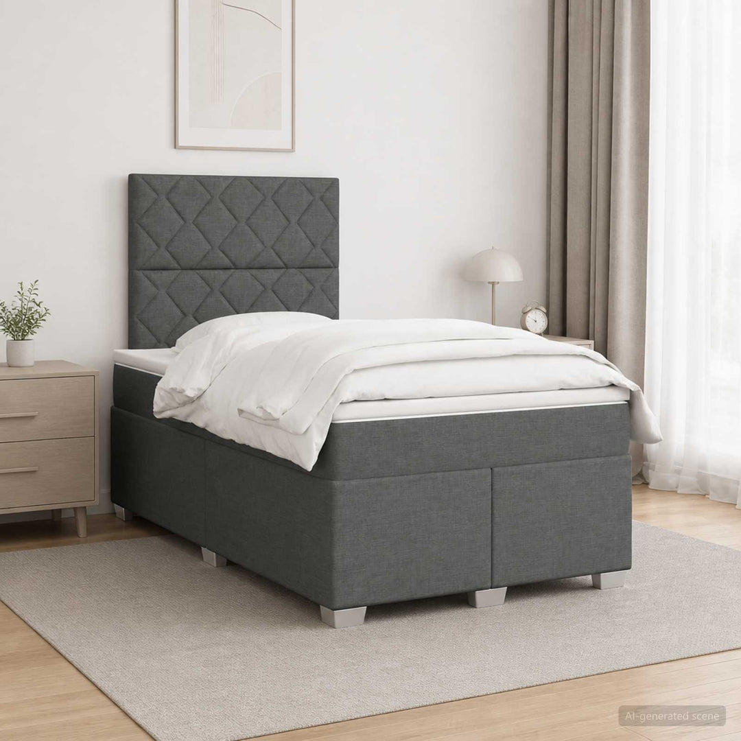 Boxmadras med topmadras Mørkegrå 120 x 190 cm Stof