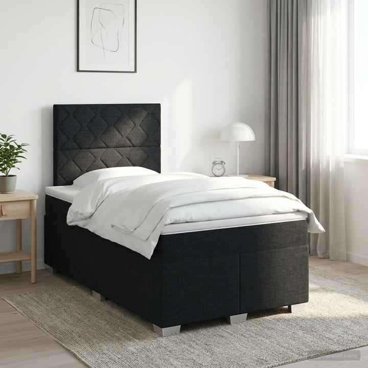 Boxmadras med topmadras med hovedgærde Sort 120 x 190 cm Stof