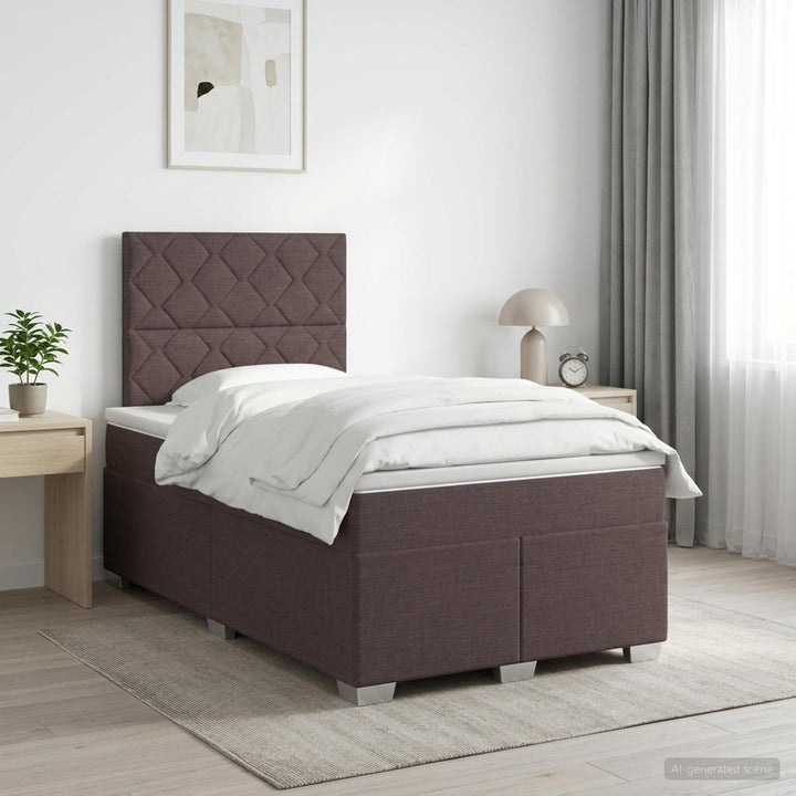 Boxmadras med topmadras Mørk Brun 120 x 200 cm Stof