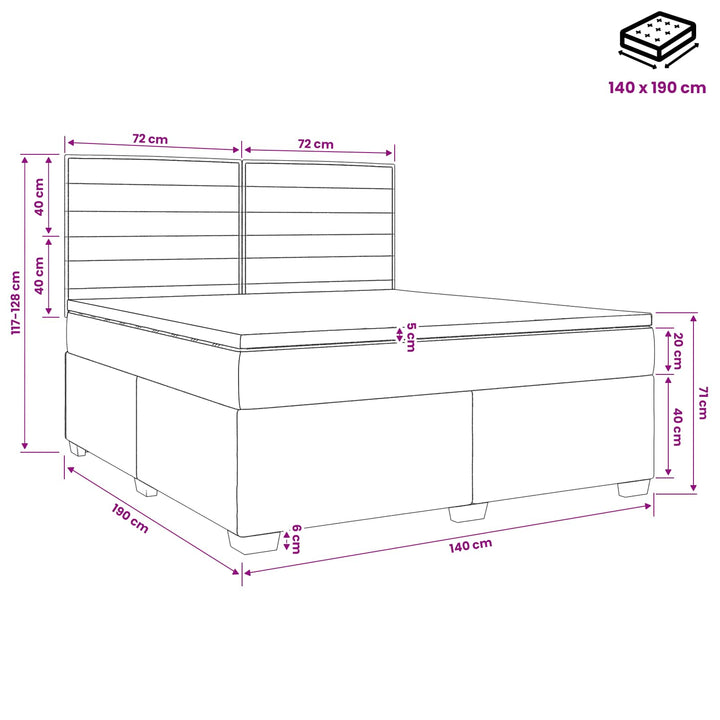 Boxmadras med topmadras Gråbrun 140 x 190 cm Stof