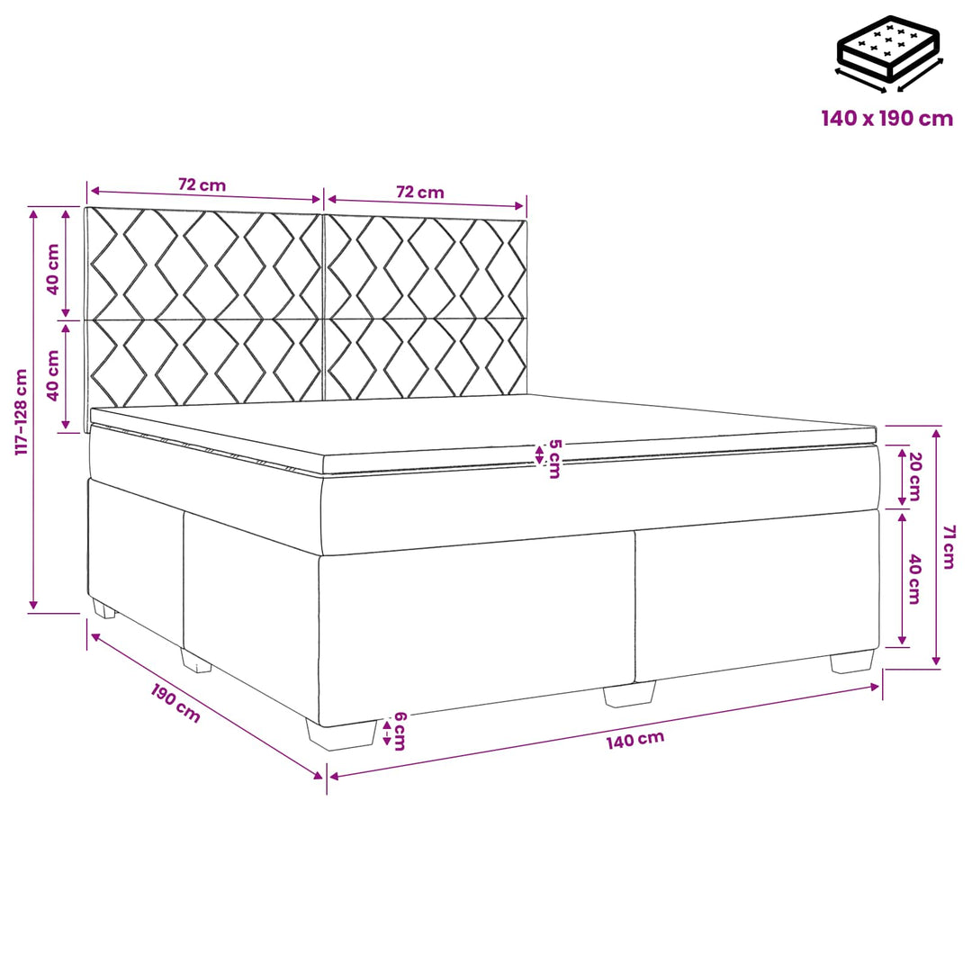 Boxmadras med topmadras Mørk Brun 140 x 190 cm Stof