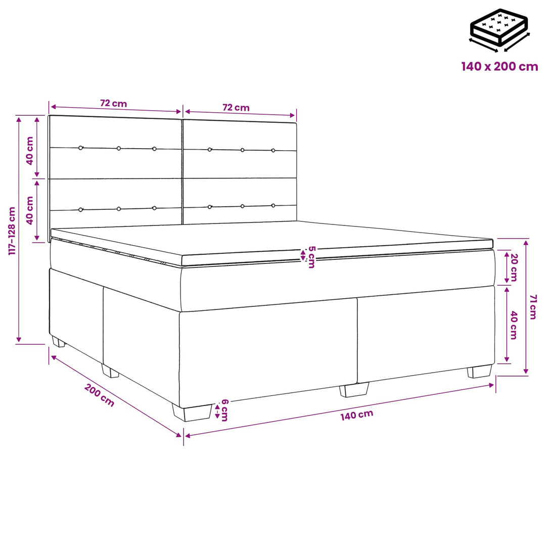 Boxmadras med topmadras Gråbrun 140 x 200 cm Stof