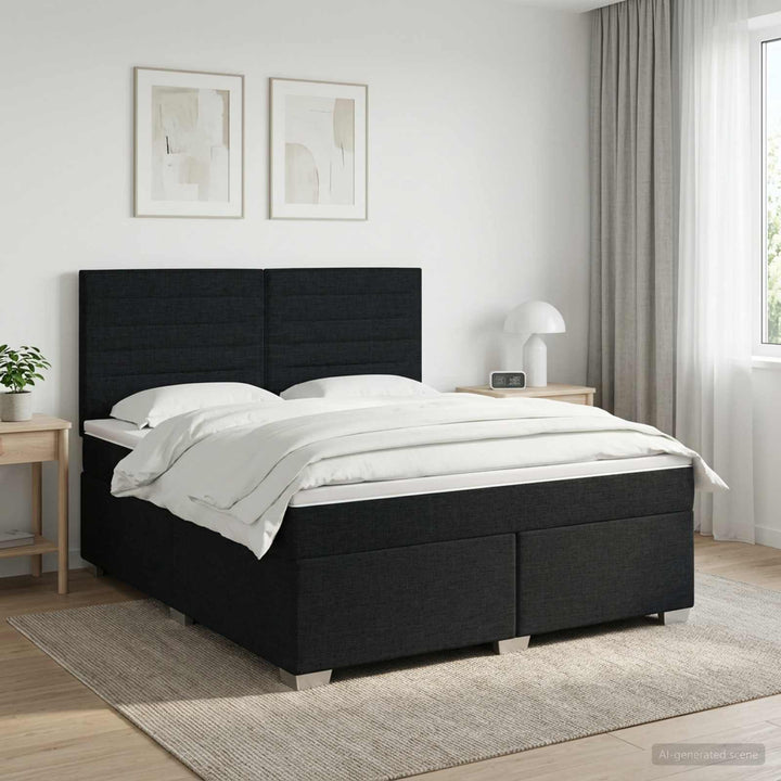 Boxmadras med topmadras med hovedgærde Sort 140 x 200 cm Stof