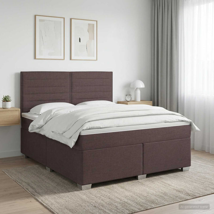 Boxmadras med topmadras Mørk Brun 180 x 200 cm Stof