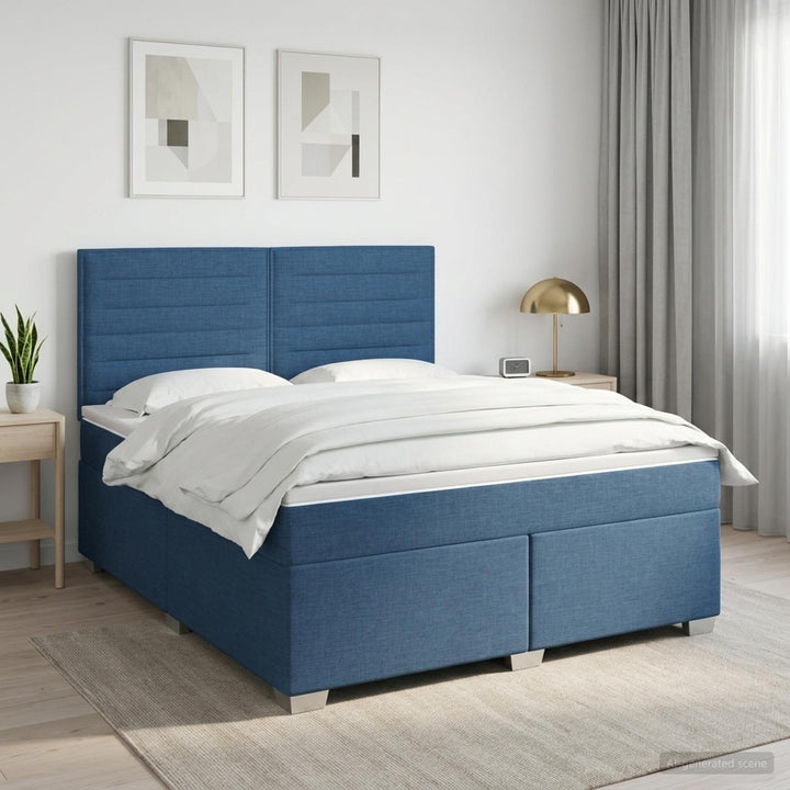 Boxmadras med topmadras med hovedgærde Blå 140 x 200 cm Stof