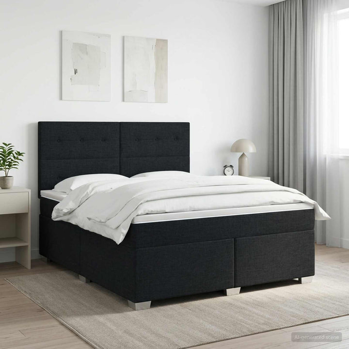 Boxmadras med topmadras med hovedgærde Sort 160 x 200 cm Stof