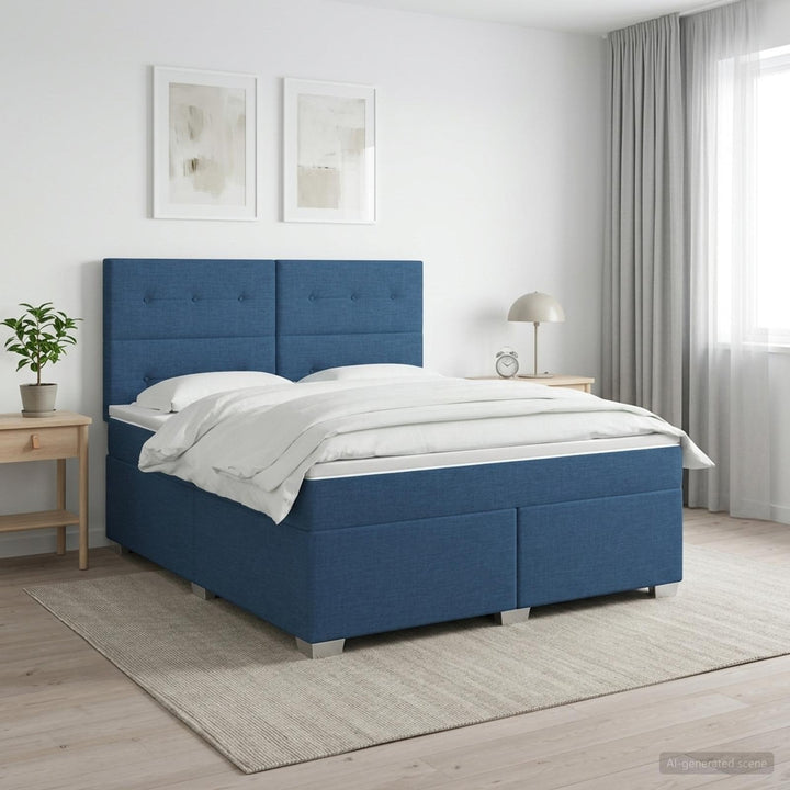 Boxmadras med topmadras med hovedgærde Blå 140 x 190 cm Stof