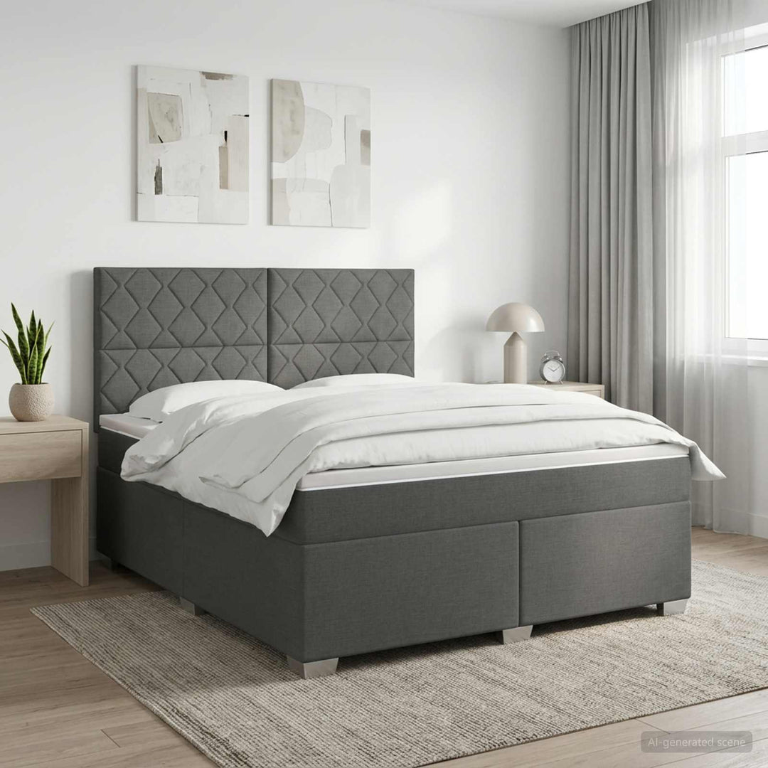 Boxmadras med topmadras Mørkegrå 140 x 200 cm Stof