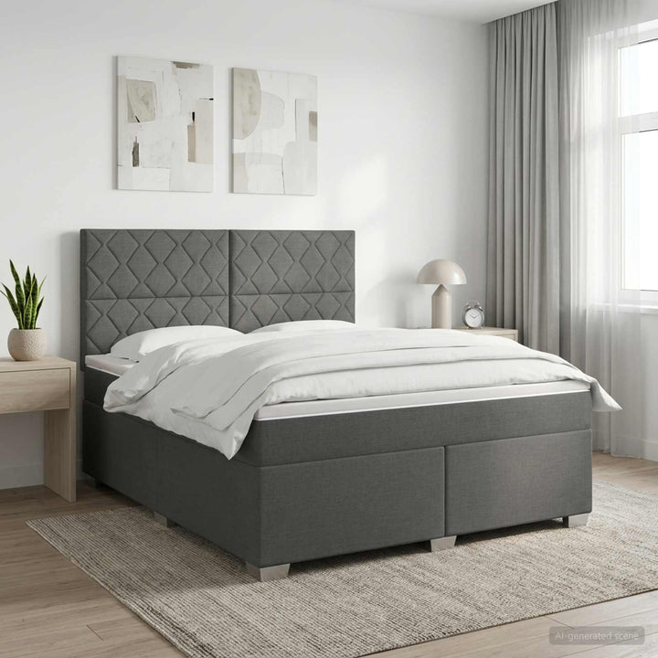 Boxmadras med topmadras Mørkegrå 140 x 200 cm Stof