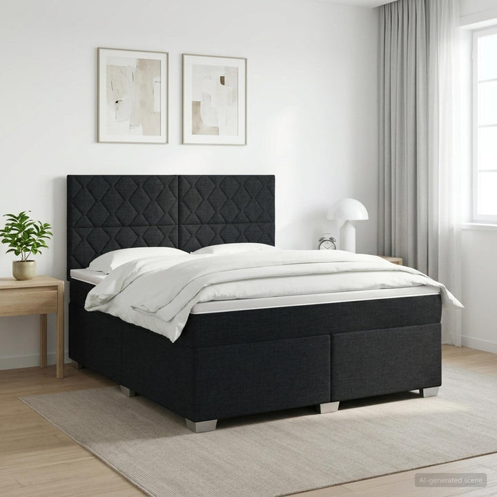 Boxmadras med topmadras med hovedgærde Sort 140 x 200 cm Stof