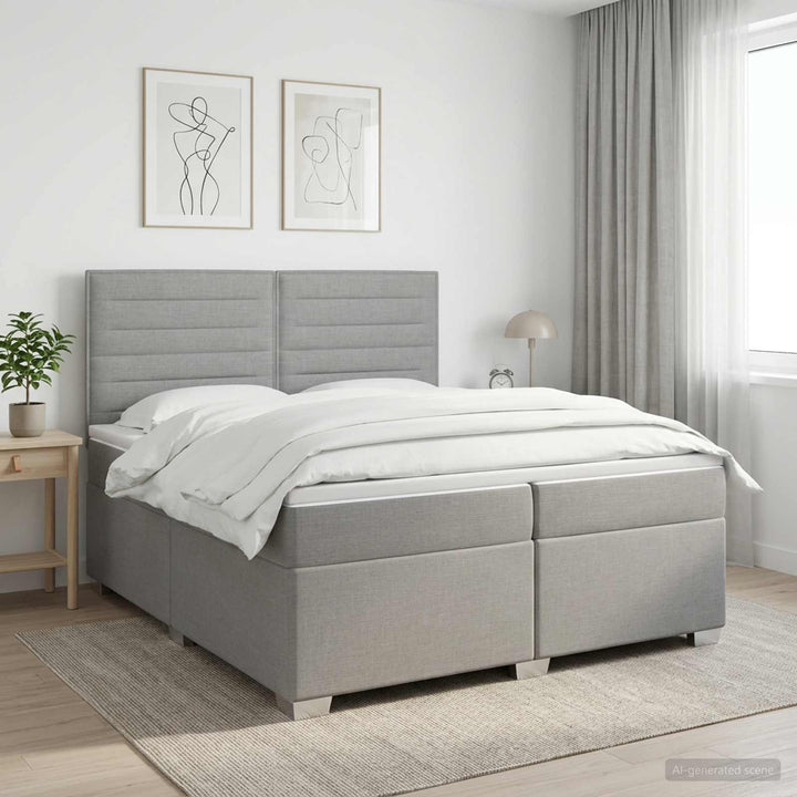Boxmadras med topmadras Lysegrå 200 x 200 cm Stof