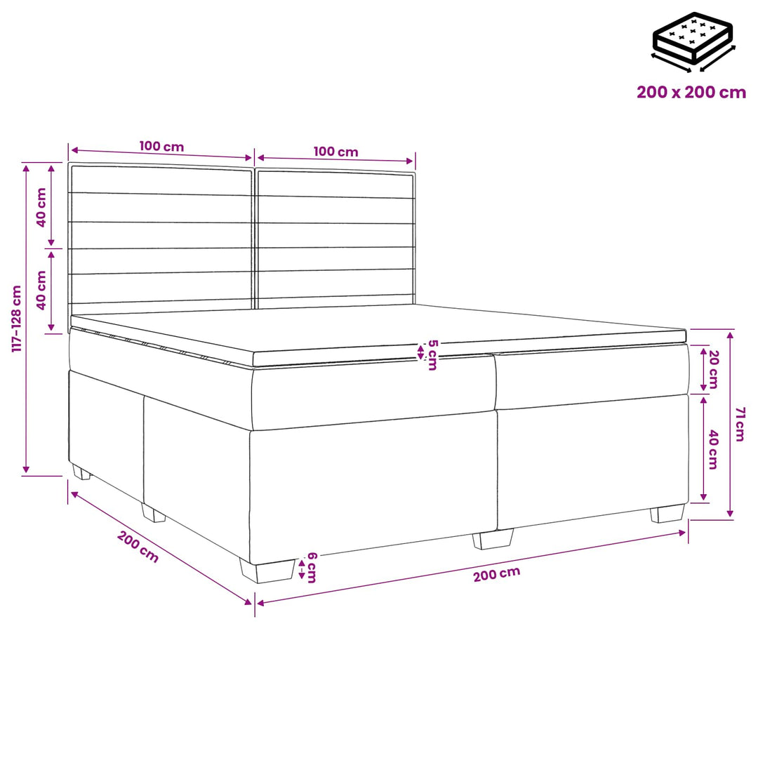 Boxmadras med topmadras Lysegrå 200 x 200 cm Stof