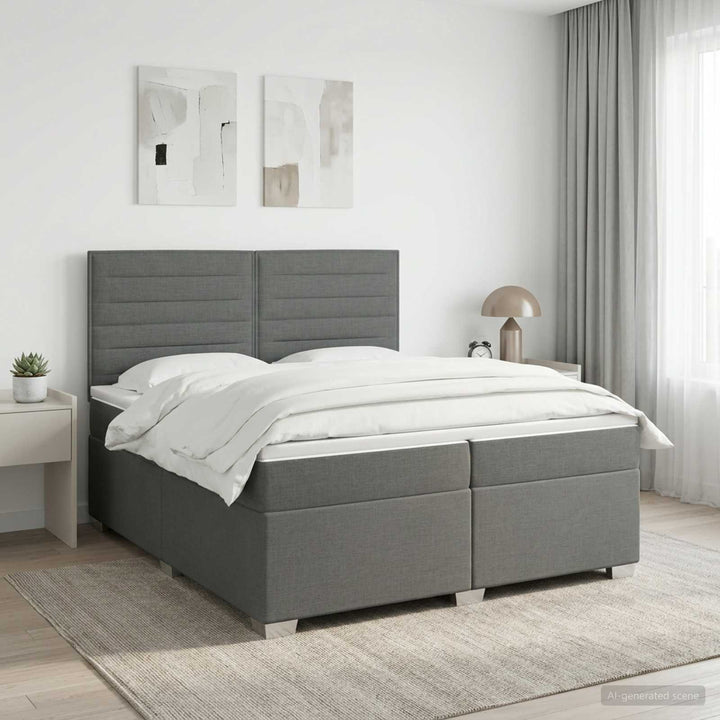 Boxmadras med topmadras Mørkegrå 200 x 200 cm Stof