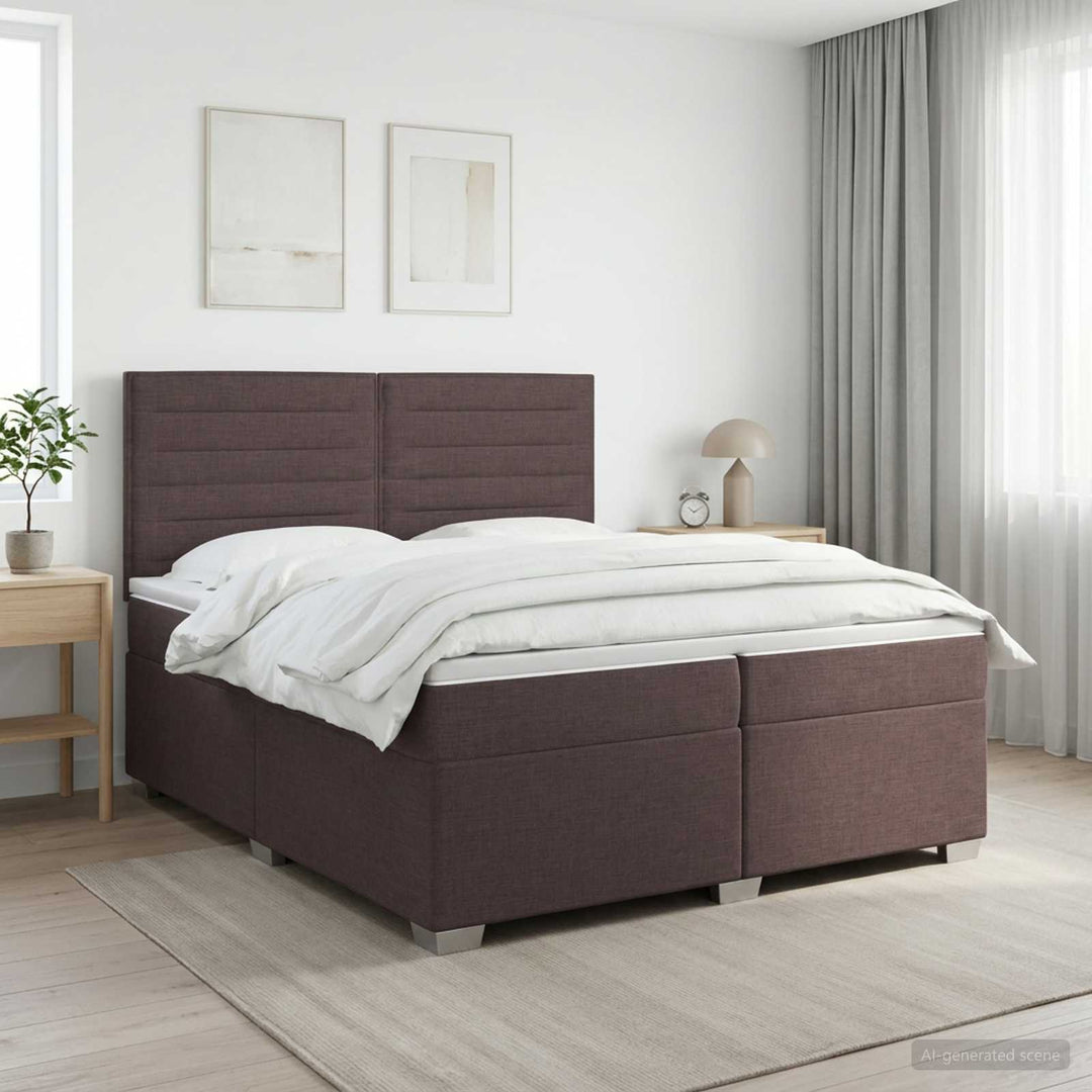 Boxmadras med topmadras Mørk Brun 200 x 200 cm Stof