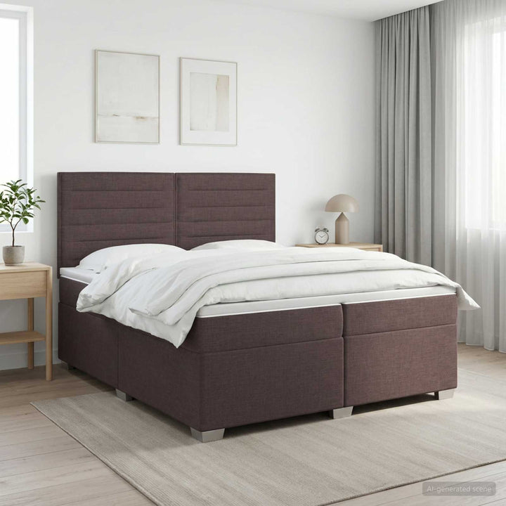 Boxmadras med topmadras Mørk Brun 200 x 200 cm Stof