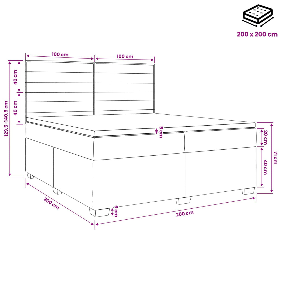 Boxmadras med topmadras Mørk Brun 200 x 200 cm Stof