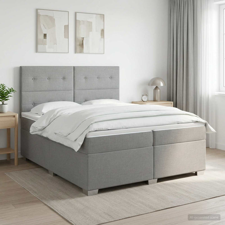 Boxmadras med topmadras Lysegrå 200 x 200 cm Stof
