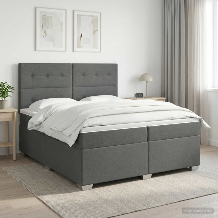 Boxmadras med topmadras Mørkegrå 200 x 200 cm Stof