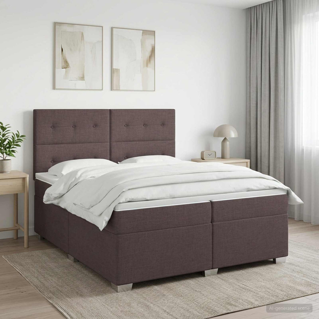 Boxmadras med topmadras Mørk Brun 200 x 200 cm Stof