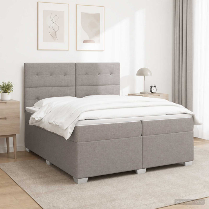 Boxmadras med topmadras Gråbrun 200 x 200 cm Stof